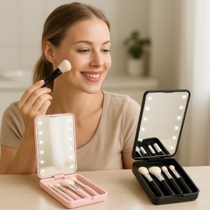 Mini šepetėlių rinkinys su LED veidrodėliu | GLOBRISTIC